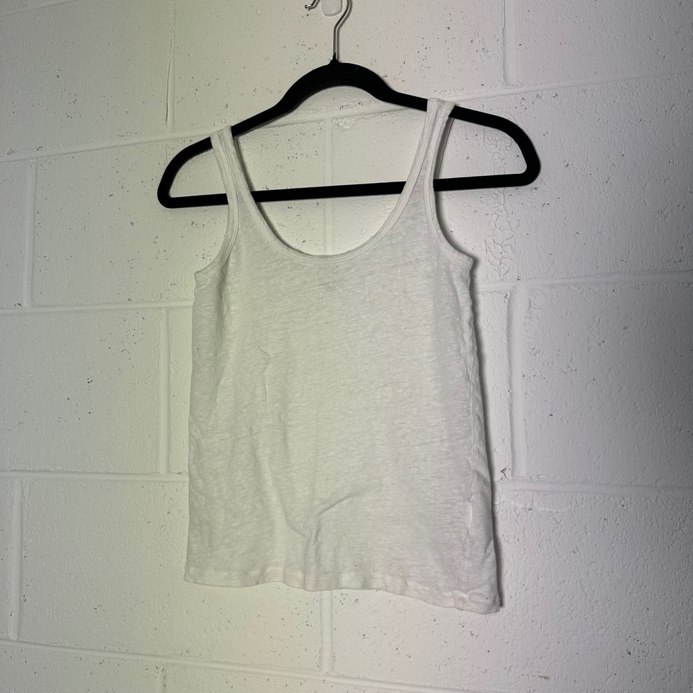 J.Crew Womens 100% Linen Tank Top White Scoop Neck Camisole XS